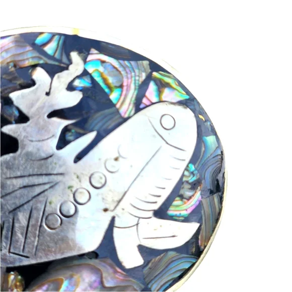 Vintage mother of pearl inlay Mexican belt buckle with figure - Picture 2 of 8